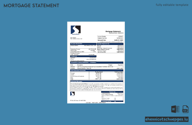 USA Sutton Bank Hypothekenabrechnung in Word- und PDF-Formaten – Beispielvorschau